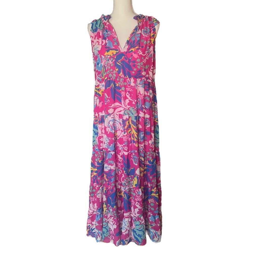 Mudpie Pink and Blue Tiered Maxi Dress - Size Small
